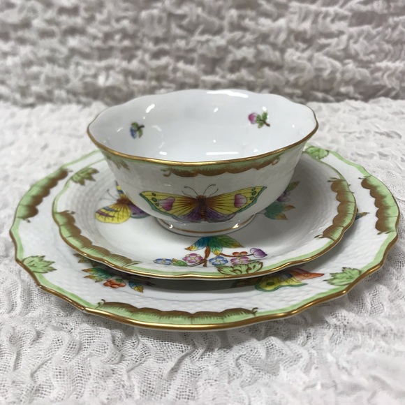 Hungarian  Herend Of Hungary Queen Victoria 3pc Luncheon Set